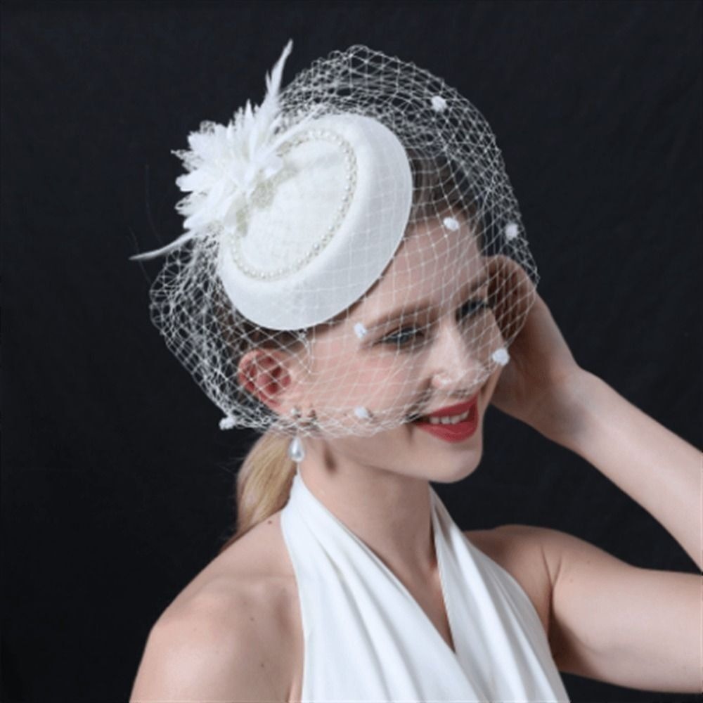 Nouveau chapeau de mariée élégant, chapeau vintage en maille, chapeau de voile de mariée à fleurs en perles, tempérament, pour femmes
