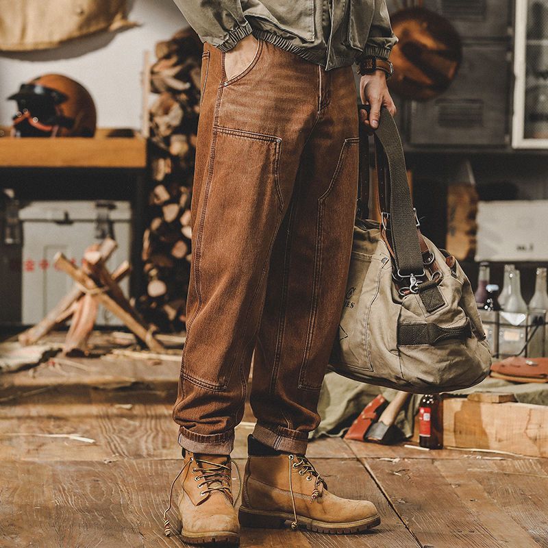 Pantalon de travail rétro pour homme, coupe droite ample, jean homme, nouvelle tendance 2026, marque classique, couleur café, pantalon harem baggy Y2K