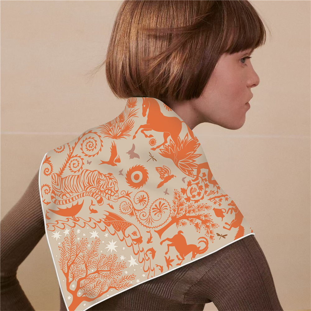 Écharpe en Soie Sergée 53CM pour Femme, Double Impression, Foulard Carré Double Face, Écharpes et Foulards Bouclés, Hijabs de Luxe