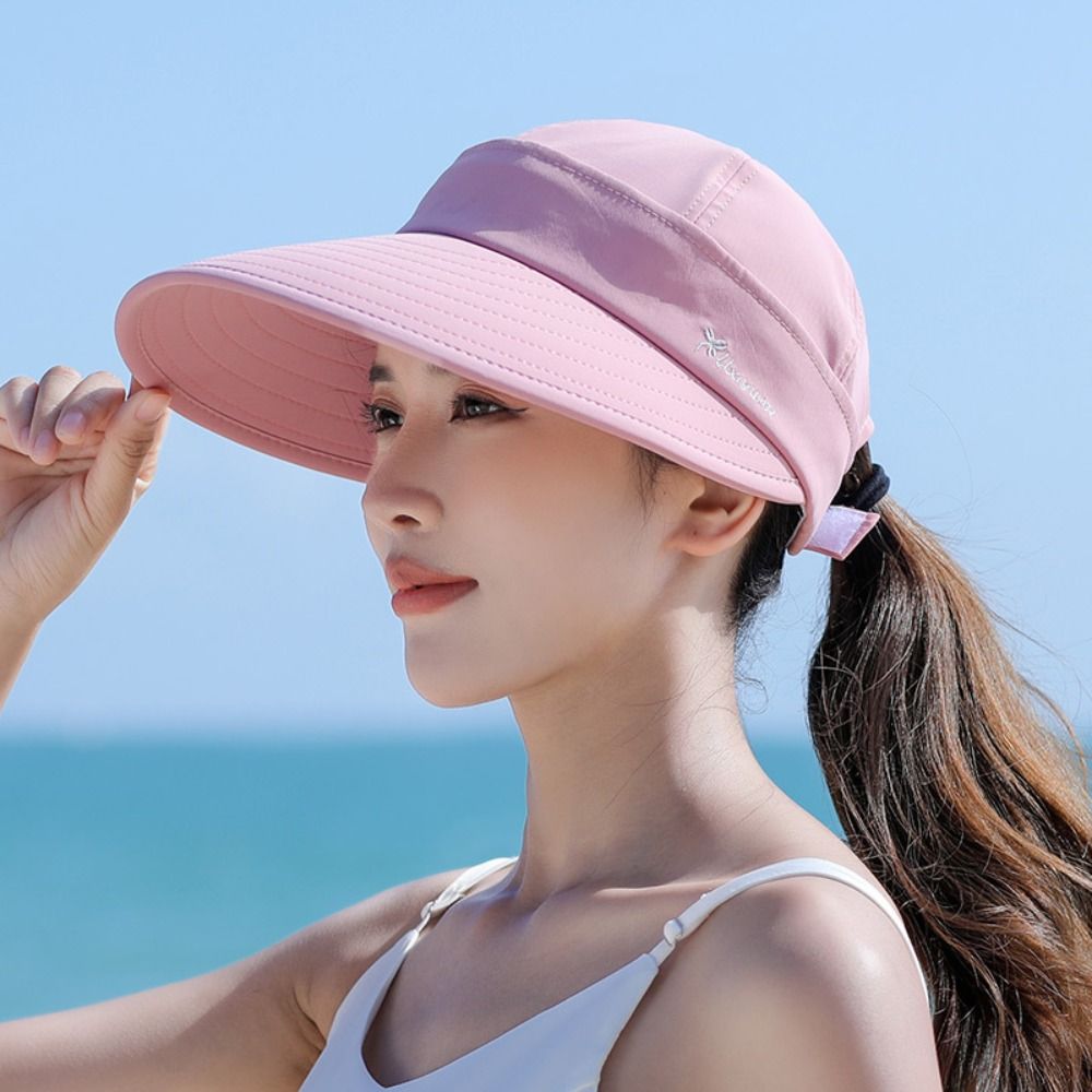 Chapeau de soleil décontracté à large bord pour femme, pliable et détachable, avec ouverture pour queue de cheval, réglable, protection UV, idéal pour la plage