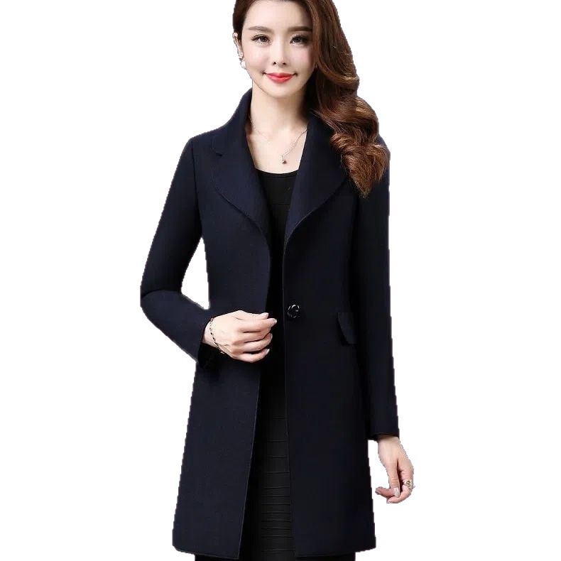 Manteau en laine élégant mi-long pour femme, mode automne-hiver, coupe ajustée, style coréen, décontracté, confortable, tissu polyester