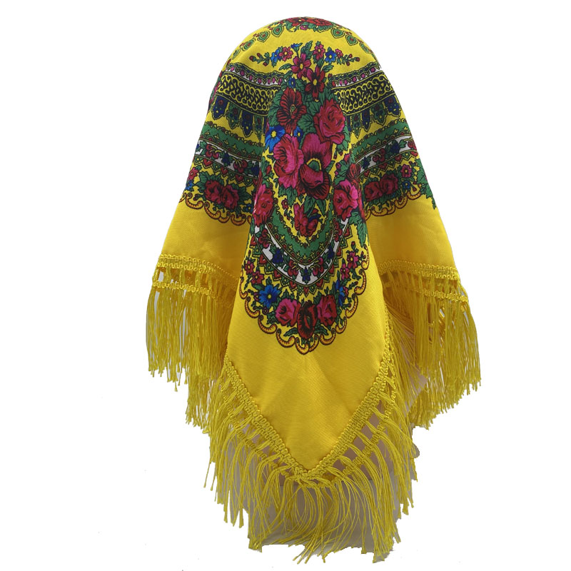 Écharpe de Sauna Carrée à Franges pour Femme, Châle Russe, Imprimé Floral, National, Mouchoir Rétro, Bandana à Glands