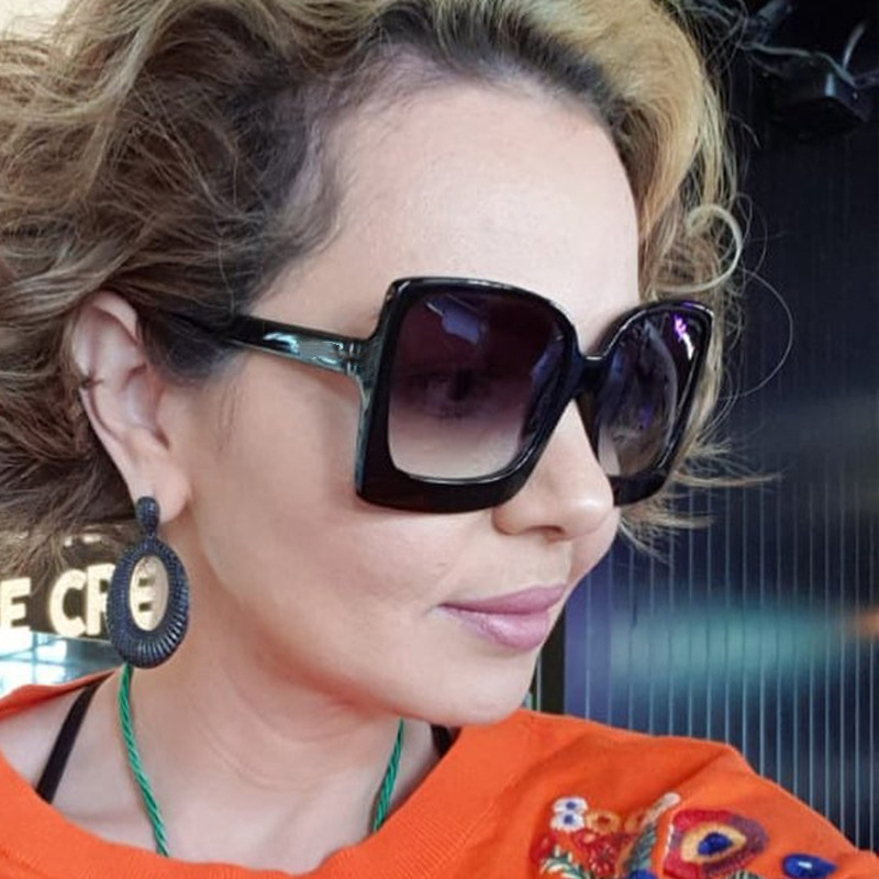 Lunettes de soleil surdimensionnées à grande monture pour femmes, marque de styliste en plastique dégradé, gafas de sol mujer UV400