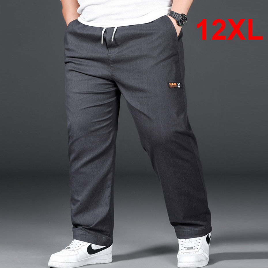 Grande taille 12XL pantalon hommes pantalon décontracté taille élastique pantalon droit homme mode gris noir pantalon grande taille 10XL 12XL