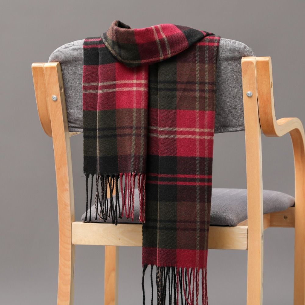 Écharpe à carreaux en cachemire pour homme, glands à franges, longue écharpe d'affaires, châle de camping et de randonnée, style britannique doux, optique d'hiver chaude