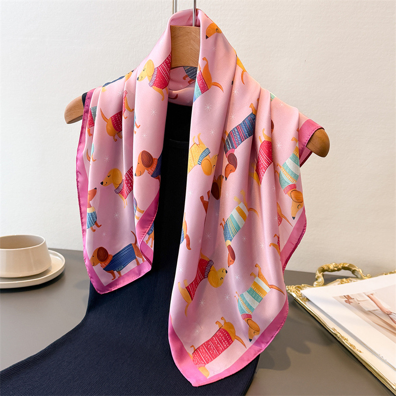 Foulard carré en soie de luxe 70x70cm pour femme, motif Teckel mignon, châle, accessoire de mode, bandeau pour cheveux, bandana, hijab, bonnets – Collection 2026