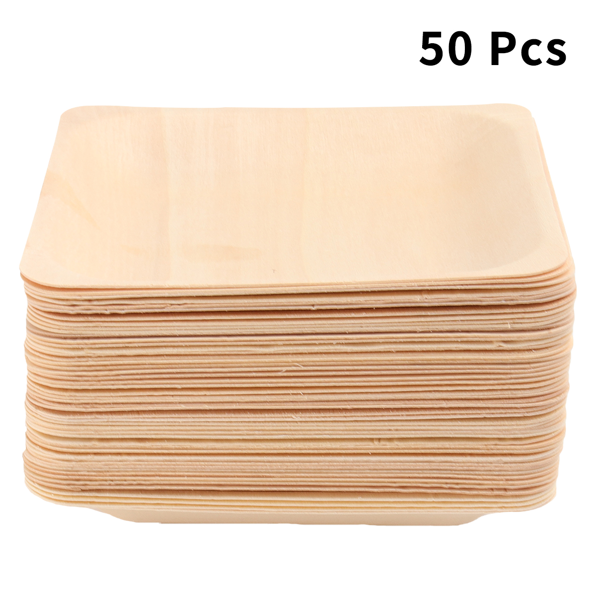 Assiettes carrées en bois naturel, 50 pièces, pour cuir chevelu, palmier, fête d'anniversaire, mariage