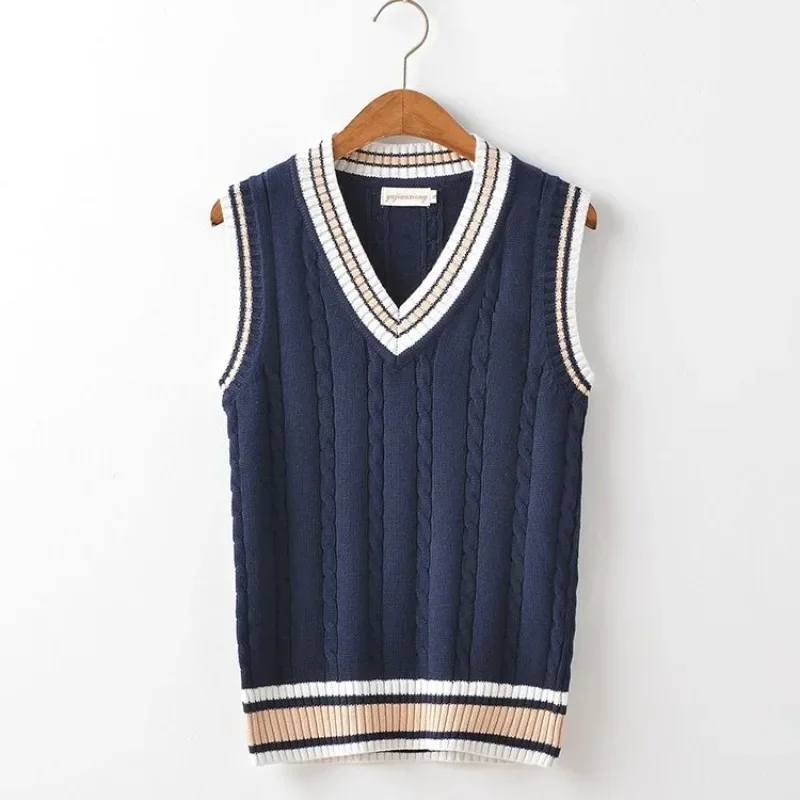 Chandails tricotés blancs rayés pour hommes, bleu, sans manches, vêtements pour hommes, col en V, gilet rouge, pulls, Sweat-shirt en coton pour cigarettes