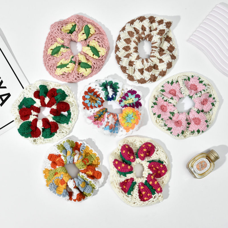 Chouchous en tricot pour femmes, style bohème, élastiques à cheveux au crochet, accessoires de coiffure faits à la main pour l'été et les vacances à la plage