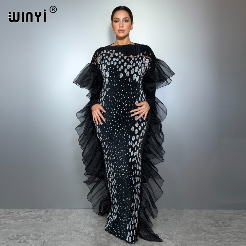 WINYI plissé élastique mince robe plage couvrir caftan abaya dubaï luxe robe de soirée robe de soirée abaya femme musulmane ع