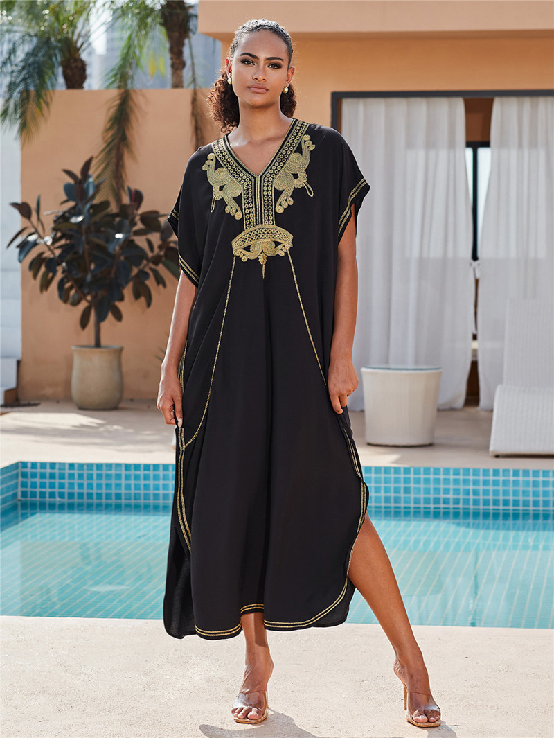 Robes Kaftan Grande Taille pour Femmes, Caftans, Vêtements de détente, Kaftan de plage brodé, Robe Mumu