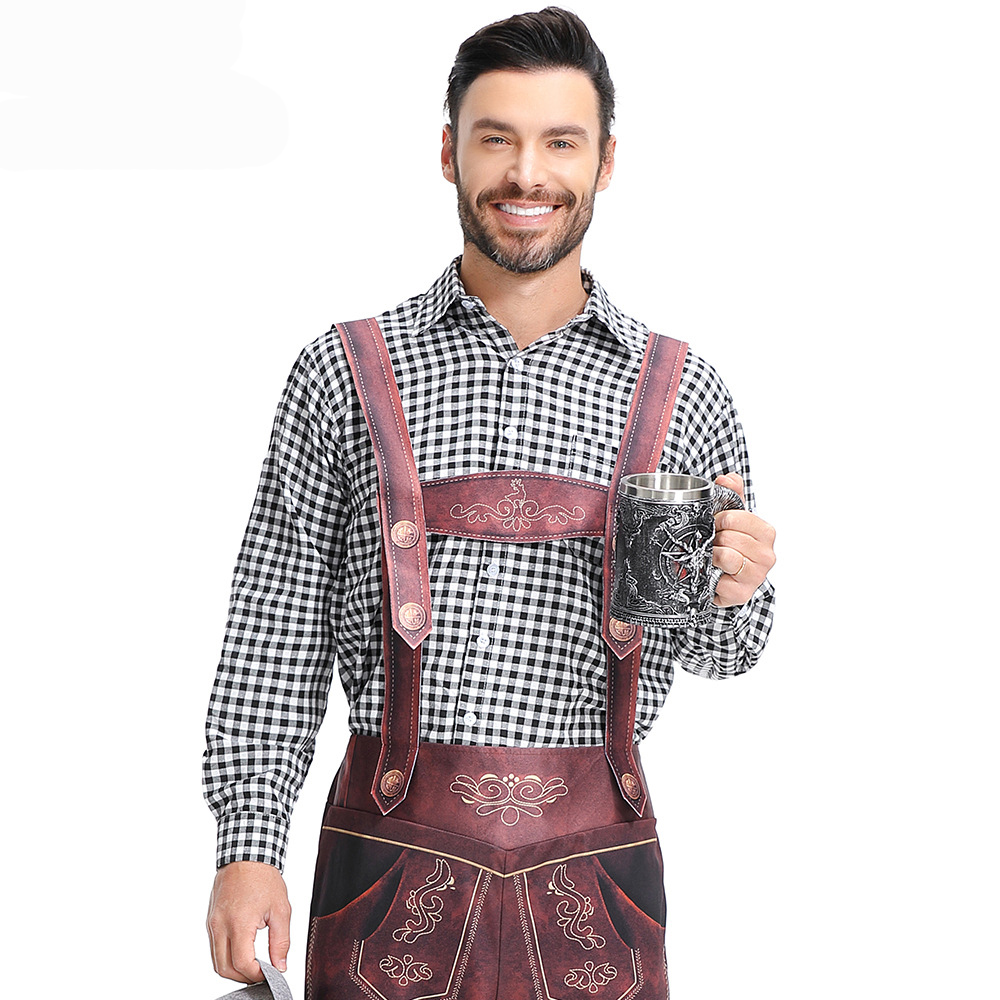 Umorden-Costume d'Oktoberfest bavarois allemand pour hommes, chemise léderhanced, tenue de festival de bière adulte, bretelles