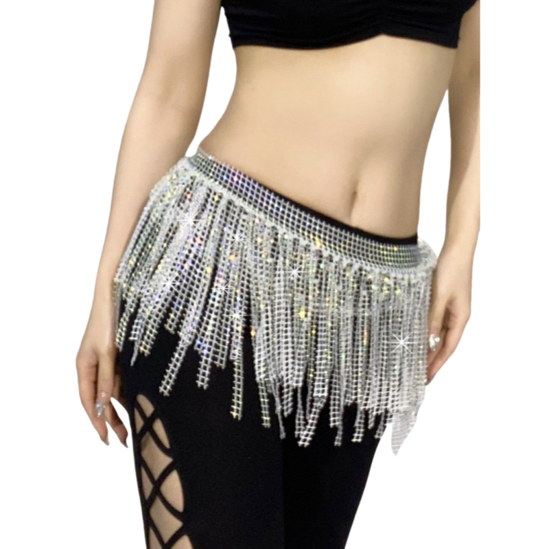Accessoires de costume de danse orientale pour femmes : Foulard de hanche multicouche à franges, Jupes, Chaînes de taille brillantes pour la danse orientale et la danse indienne