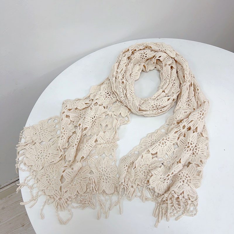 Châle en Dentelle Crochetée pour Femme, Foulard en Coton Monochromatique Ivoire, Mode Femme, 40*190cm