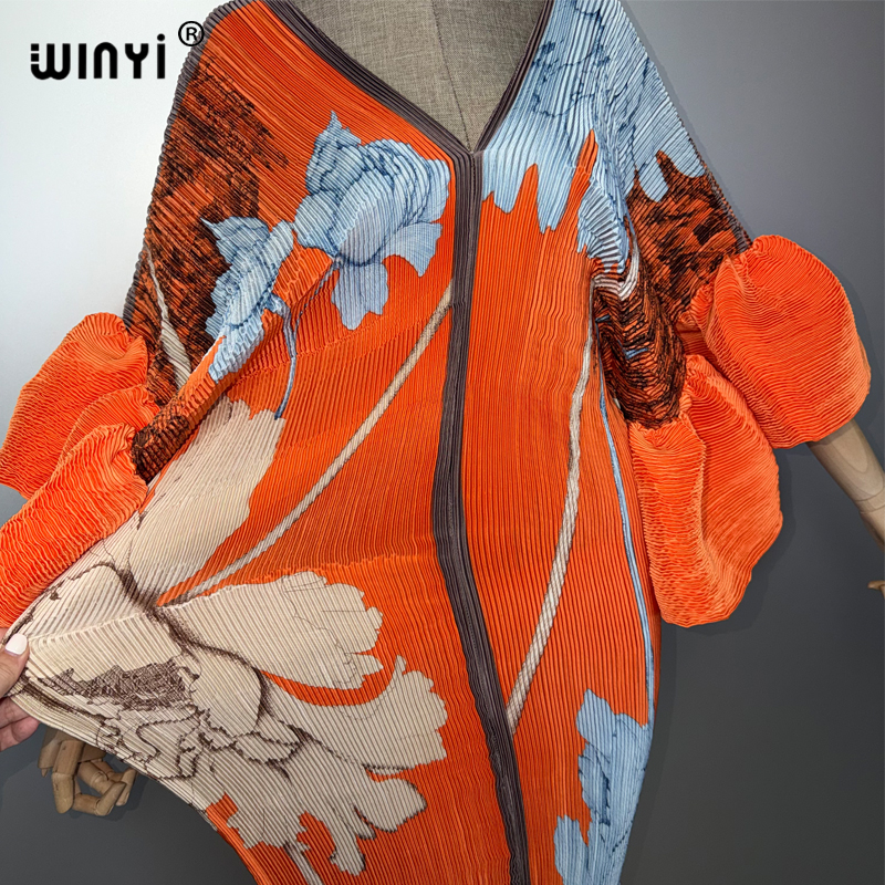 Robe plissée WINYI à manches bouffantes, paréo de plage, caftan musulman, abaya, robe de soirée longue de luxe Dubaï pour femme