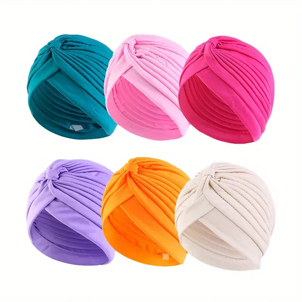 6 bonnets turban plissés doux et confortables pour femmes - Élastiques, confortables, non parfumés, pour chimiothérapie, couleurs unies, lot assorti
