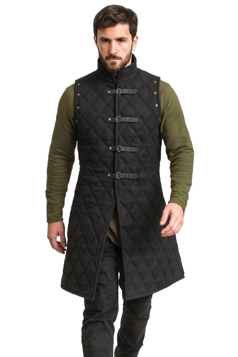Gambeson Costume Aketon Armure Gilet en Coton Manteau Médiéval Viking Sans Manches Tenue LARP Veste de Chevalier avec Boucles pour Hommes Adultes