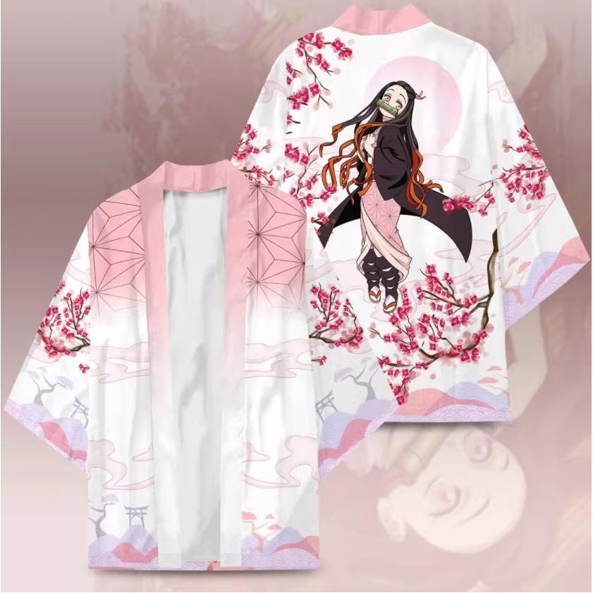 Cardigan Kimono imprimé avec personnage d'anime japonais, pour hommes et femmes, Costume traditionnel japonais imprimé papillon Kochou Shinobu, été