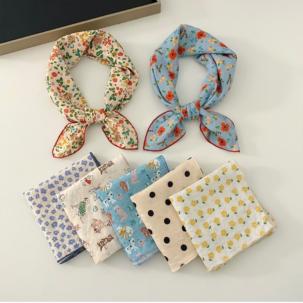 Élégant foulard carré petit format motif cachemire, foulards imprimés fleurs de cerisier en coton et lin, bandeau coréen, foulard en soie imprimé, pour l'extérieur