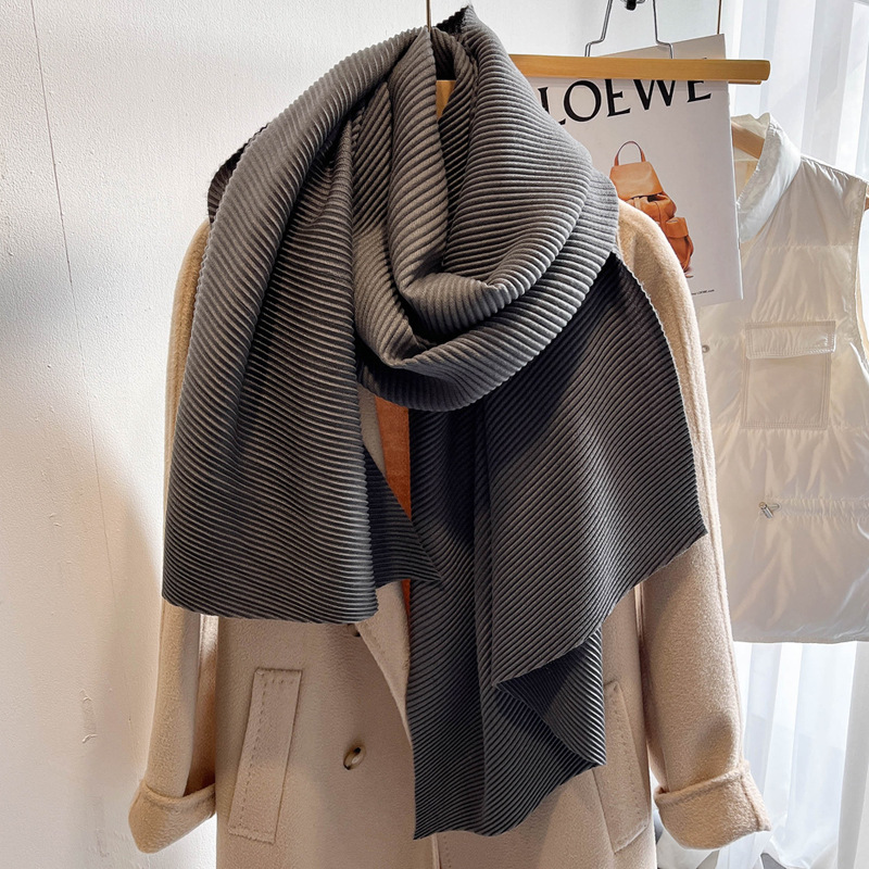 Écharpe plissée unie en faux coton-lin pour femme, châle chaud de style japonais, cache-cou polyvalent de mode coréenne