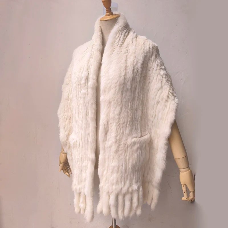 Femmes réel lapin fourrure châle avec gland longue femme offre spéciale mode luxe véritable fourrure Wrap femme Cape
