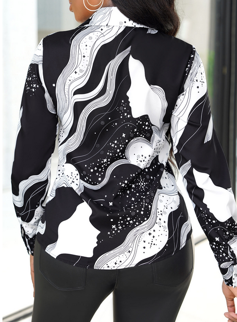 Chemise à manches longues boutonnée sur le devant pour femme, haut décontracté, lettre imprimée, printemps, automne