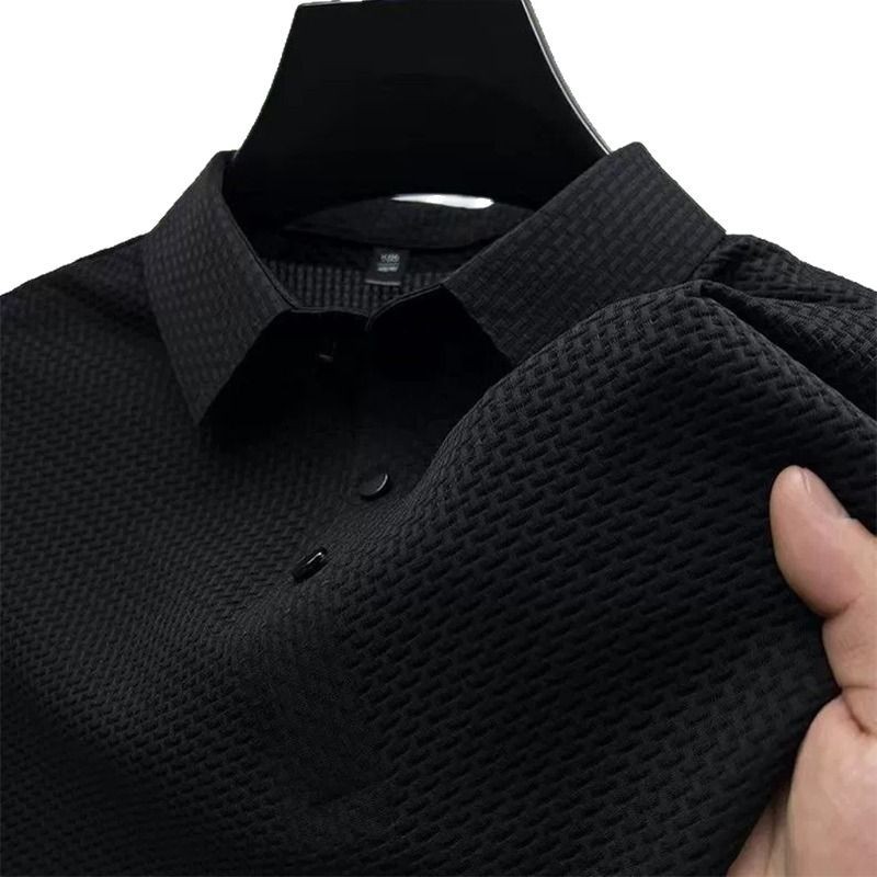 Polo en soie glacée XL-5XL pour homme, T-shirt d'été à manches courtes, col revers, décontracté, respirant, haut simple