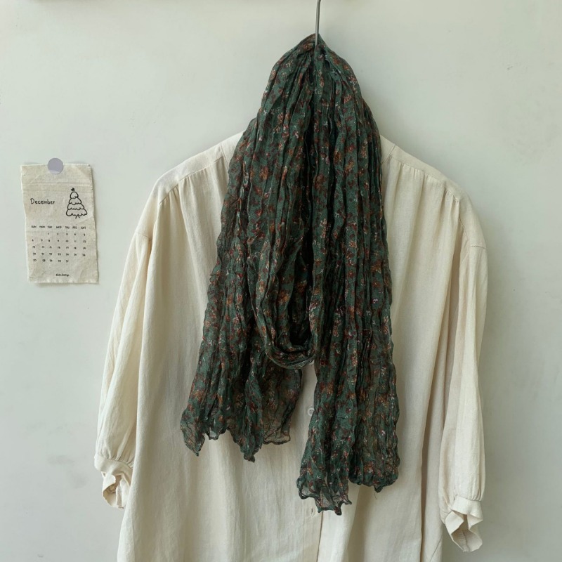 Petite écharpe florale froissée, châle en soie pastorale rétro Mori, tendance, nouvelle collection printemps et automne