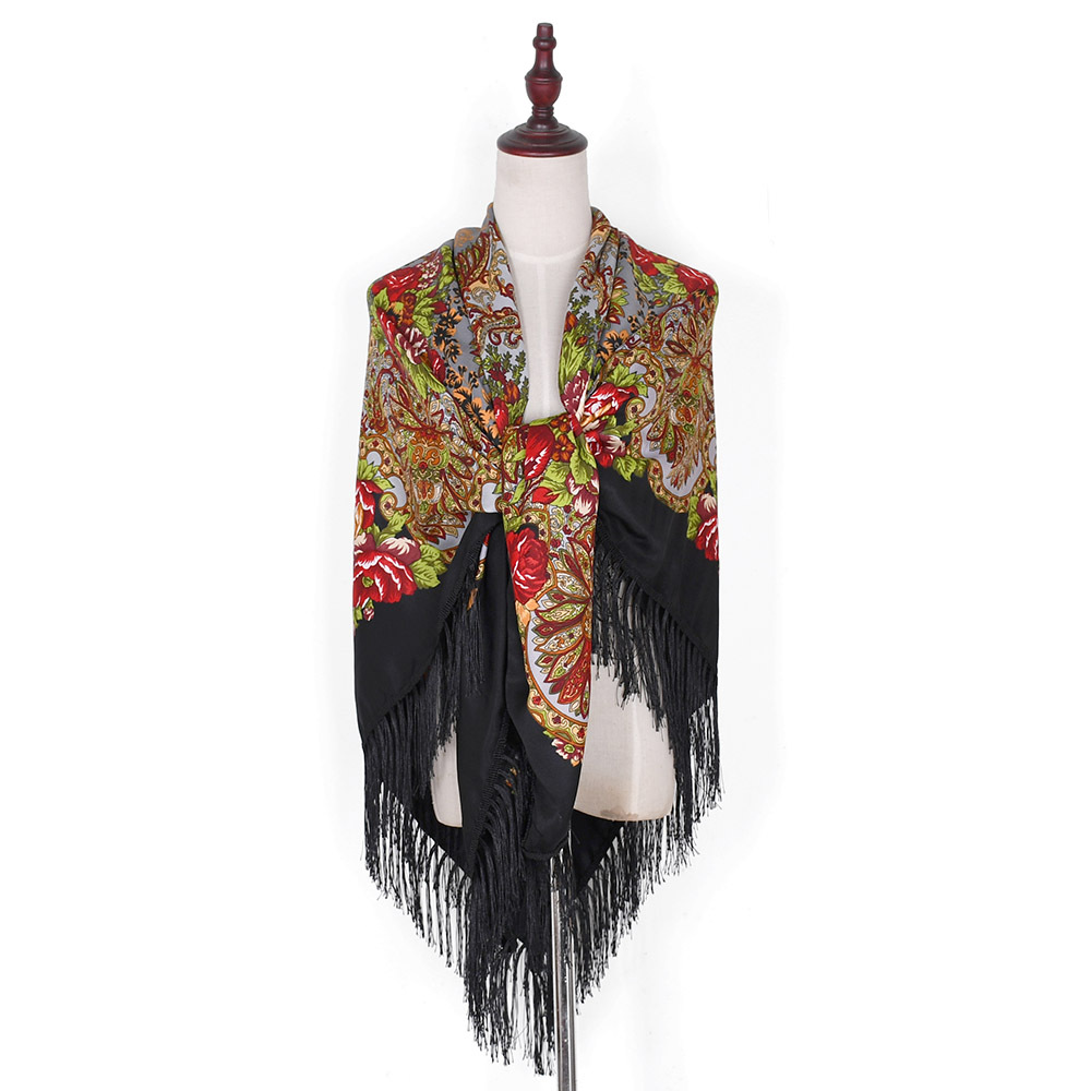 Foulard russe 21 châles pour femmes, fête de mariage, mouchoir à franges, manille espagnole, grande tête de style ethnique, plumeau à fleurs rondes
