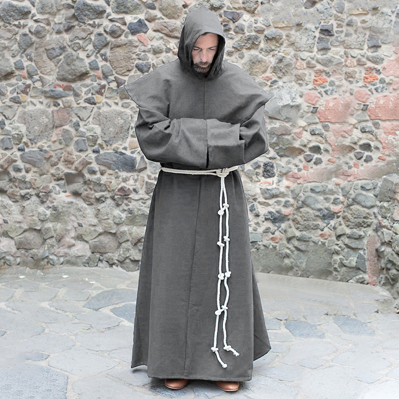 Costume de Moine Renaissance Grande Taille pour Homme, Robe Religieuse de Prêtre avec Capuche pour Fête d'Halloween