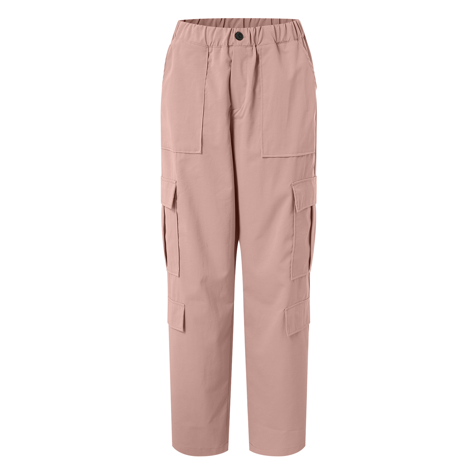 Pantalon Cargo décontracté pour femmes, taille élastique, jambe droite, avec boutons, poches zippées, vêtements de travail de randonnée en plein air, couleur unie