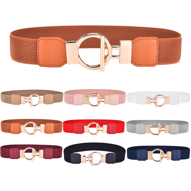 Ceinture élastique fine pour robes pour femmes, ceinture fine rétro extensible avec boucle dorée