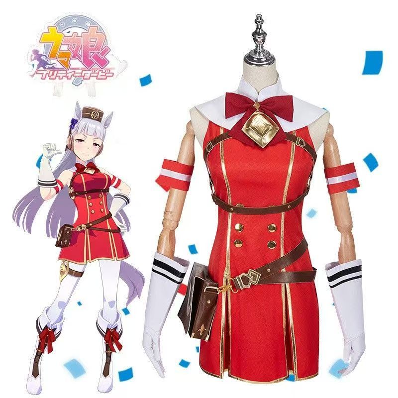 Costume de cosplay Anime Uma Musume Pretty Derby, tenue de course Gold Ship, robe rouge, perruque, accessoires, ensemble de cosplay Tracen Academy