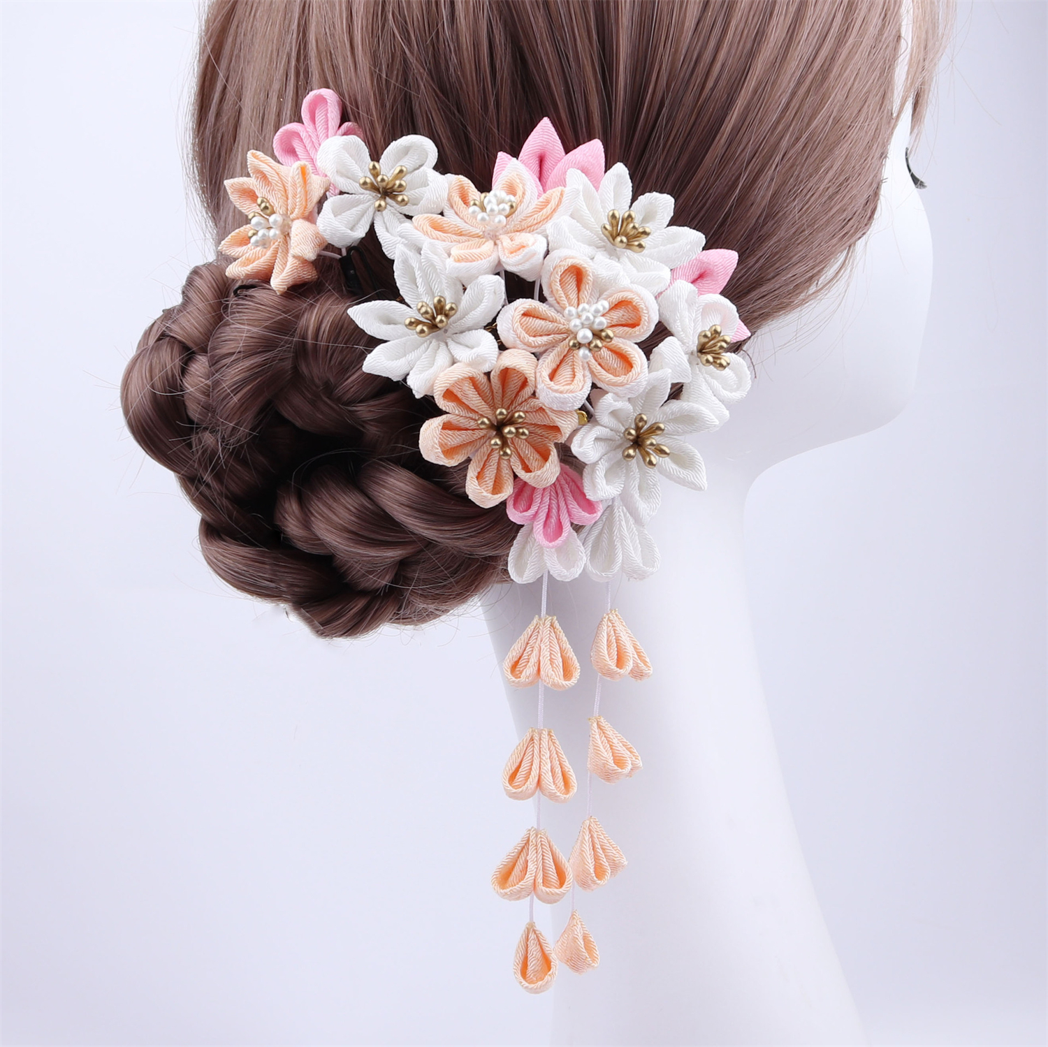 1 ensemble japonais à la main tissu fleur pince à cheveux gland Kimono épingle à cheveux chapeaux Barrette Yukata accessoires décor femmes fille Gi