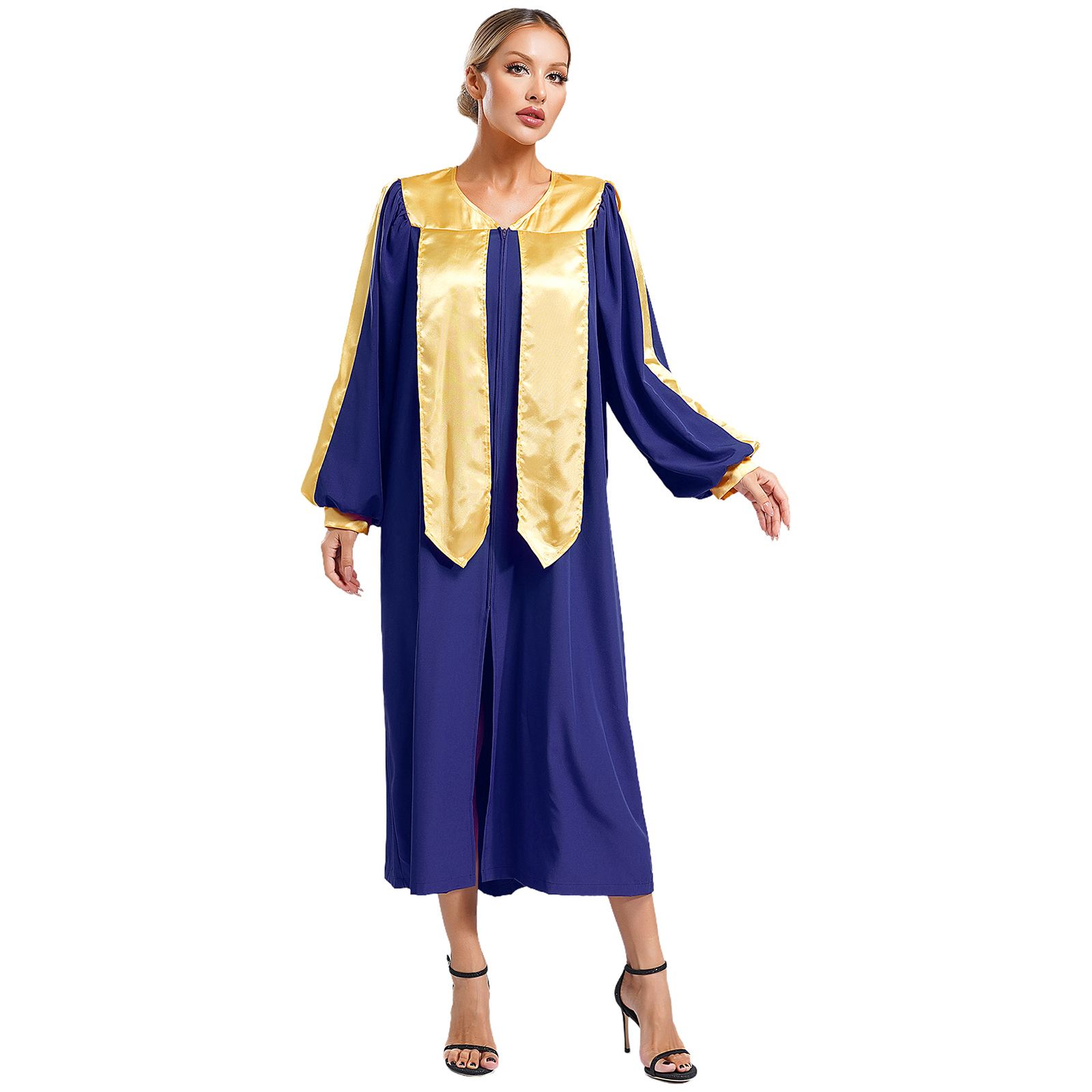 Robe de culte de chorale d'église pour femmes et hommes, Robe de danse liturgique, col en v, manches longues, fermeture éclair, Costume de fête Cosplay d'halloween
