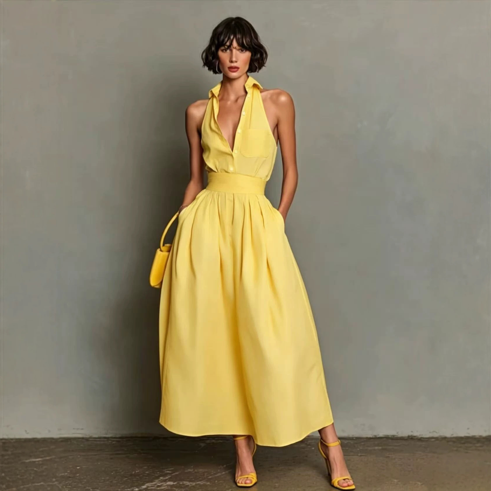 Robe chemise sans manches pour femme, couleur unie, boutonnée, mini, sexy, printemps-été