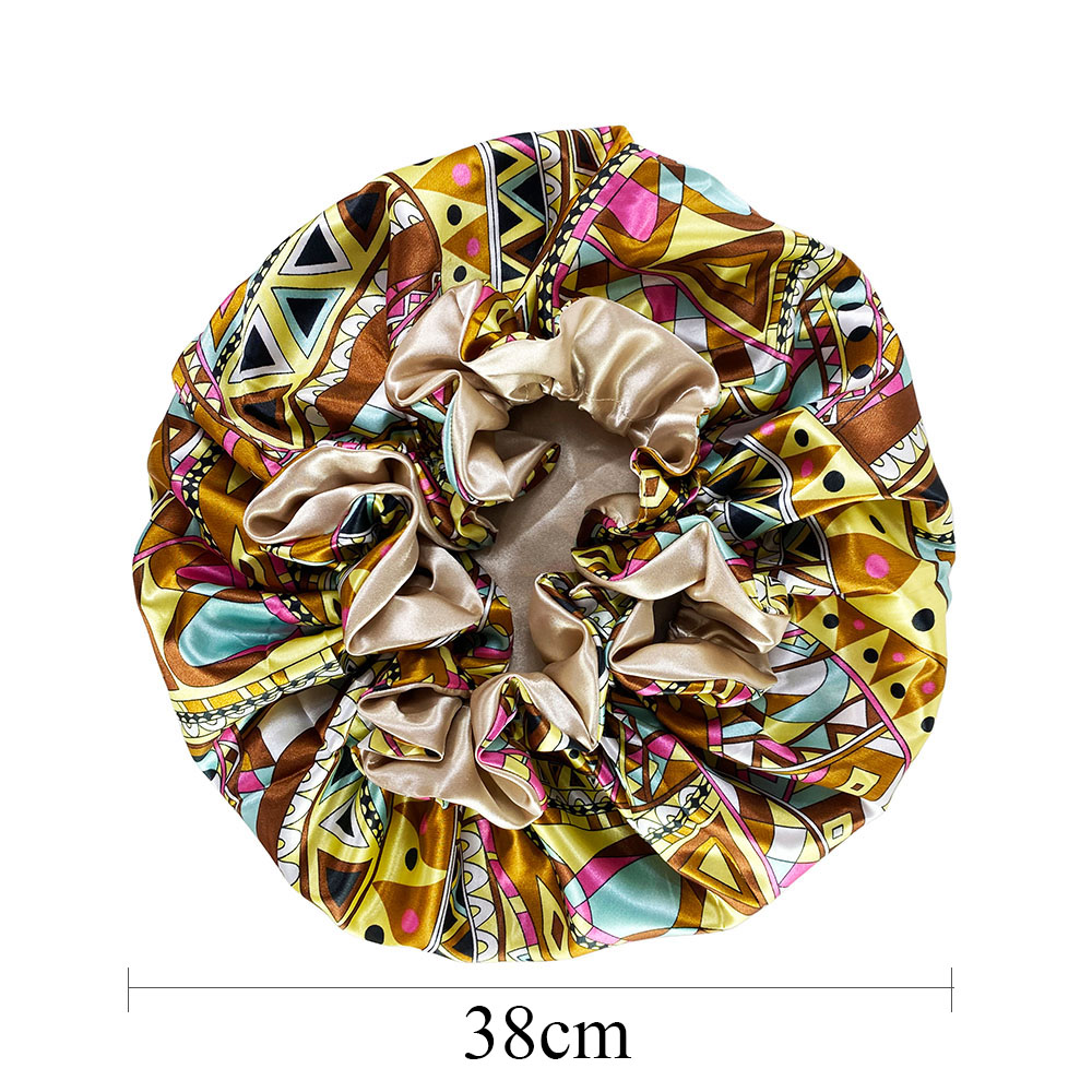 Bonnet en Satin pour femmes, Double couche, soyeux, grand Bonnet pour dames, impression, bonnet de sommeil, enveloppe de tête