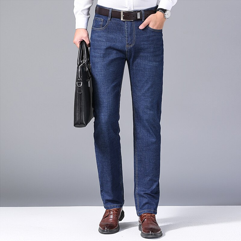 Jean droit pour hommes, pantalon Slim, extensible, confortable, doux, en Denim, pour affaires, vêtements de marque, nouvelle collection 2025