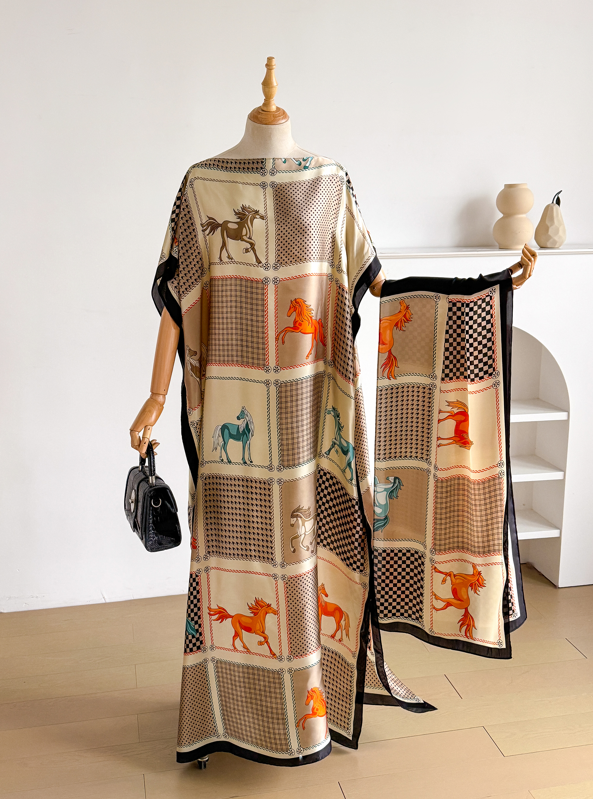 Robe Kaftan Élégante en Soie Imprimée pour Femme Musulmane, Nouvelle Mode Africaine Longue Abaya Koweïtienne Oversize pour l'Été 2026
