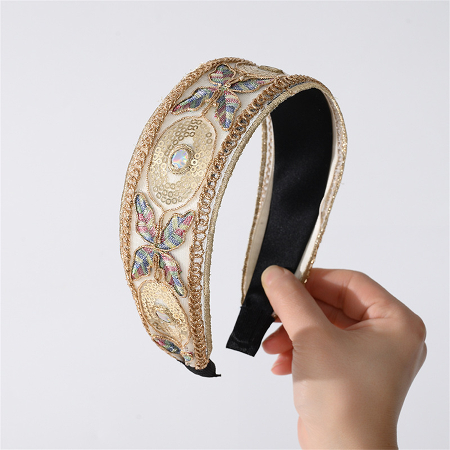 Bandeau ethnique féminin avancé, broderie de fleurs/feuilles, lunette de tête pour femmes, cerceau de cheveux noué en croix, couvre-chef