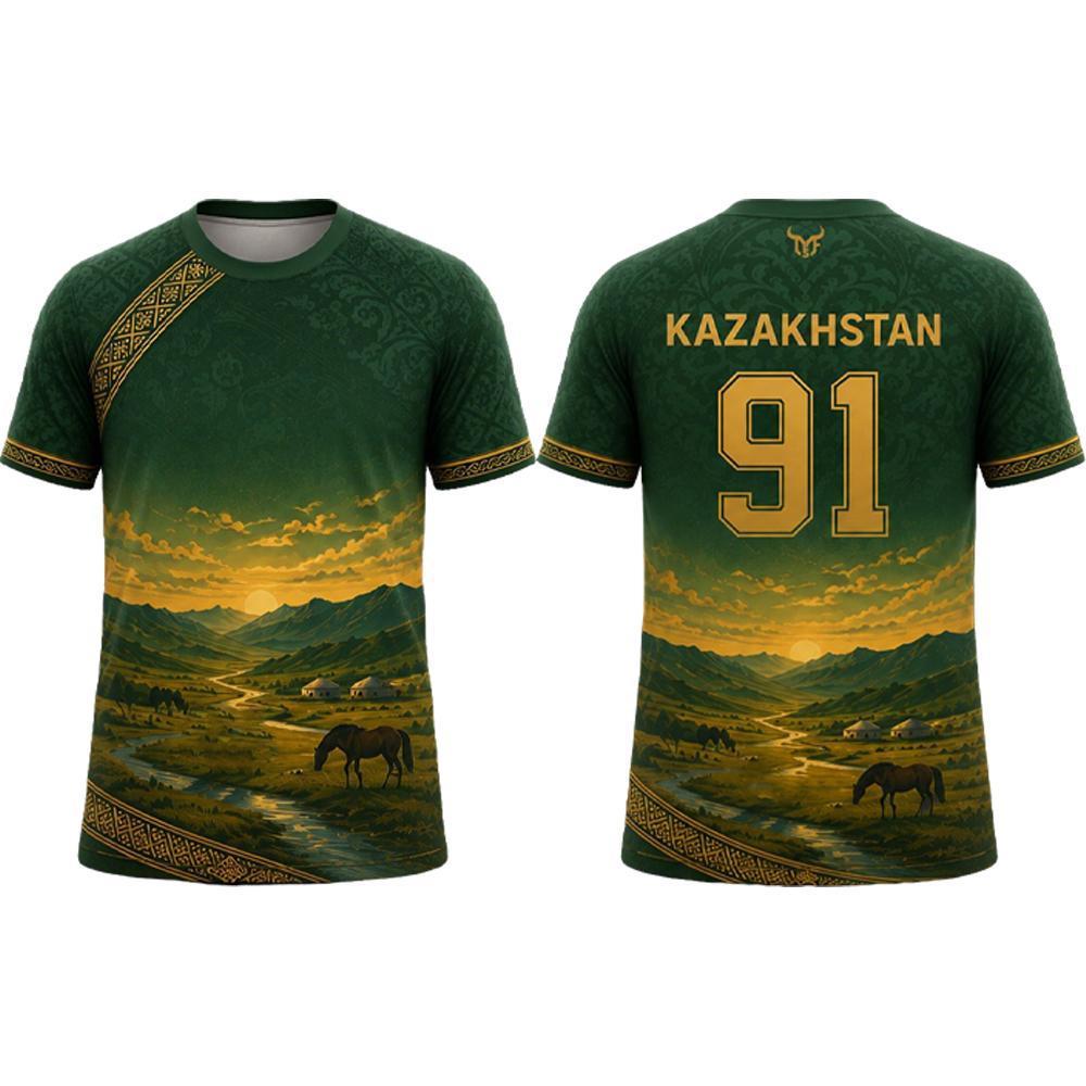 T-shirt de football imprimé style ethnique kazakh, maillot de football respirant et à séchage rapide pour sports d'été en plein air, haut décontracté unisexe