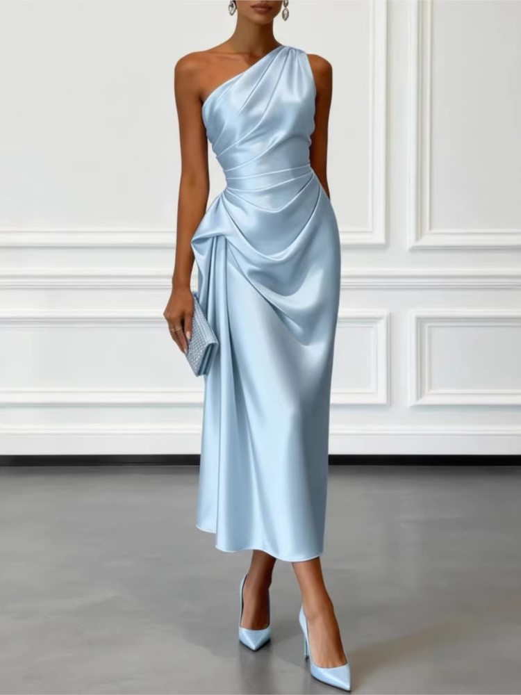 Robes longues élégantes pour soirée pour femmes, mode été 2026, robe maxi en satin sans manches, épaules dénudées, décontractée