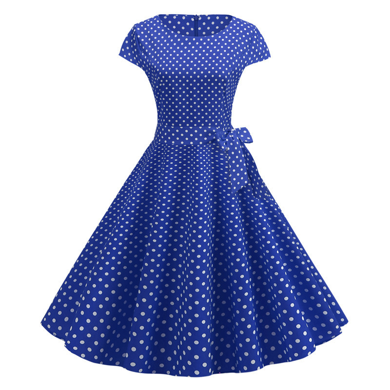 Robe Vintage femmes été à manches courtes élégant à pois Midi décontracté bureau robe de soirée 50s 60s Pin Up Rockabilly robes