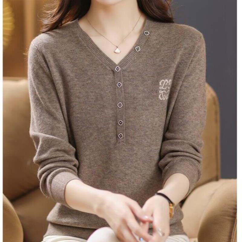Pulls en tricot à col en V vintage pour femmes, pulls à boutons monochromes, vêtements décontractés, dame de bureau, mode chic, automne, hiver