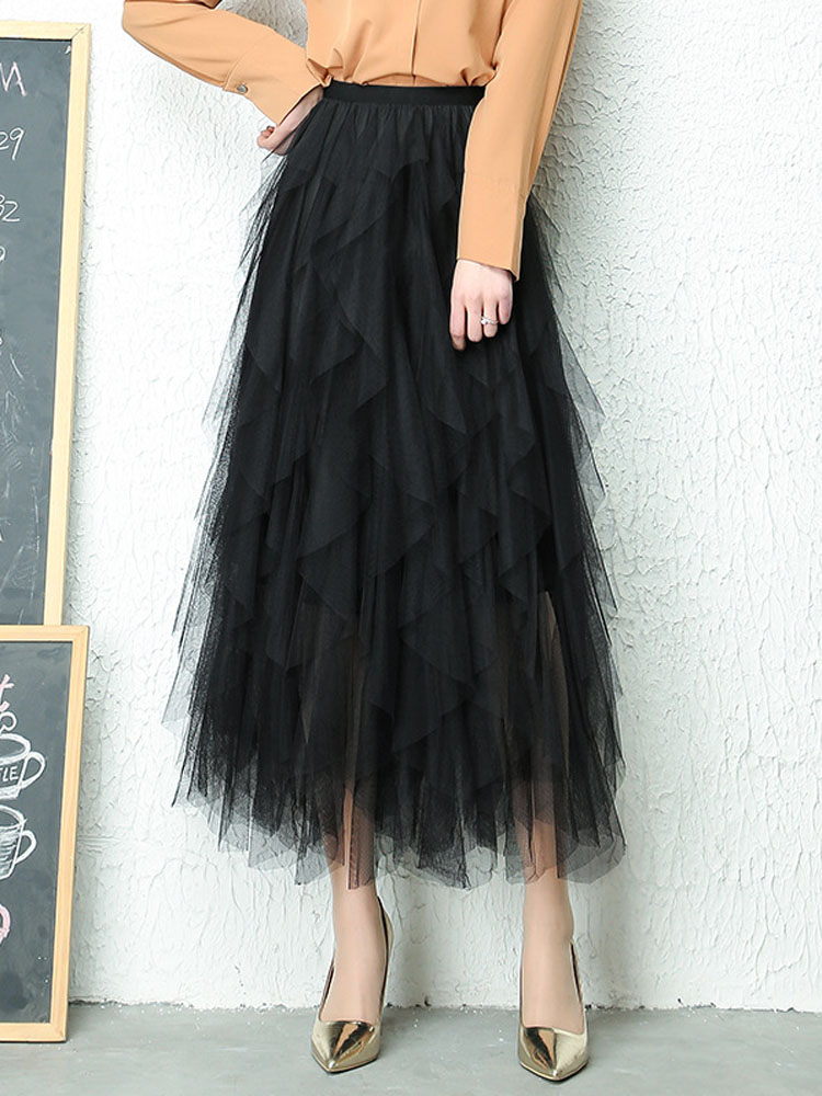 Mode Tutu Tulle jupe femmes longue Maxi jupe 2024 printemps été coréen noir rose taille haute jupe plissée femme