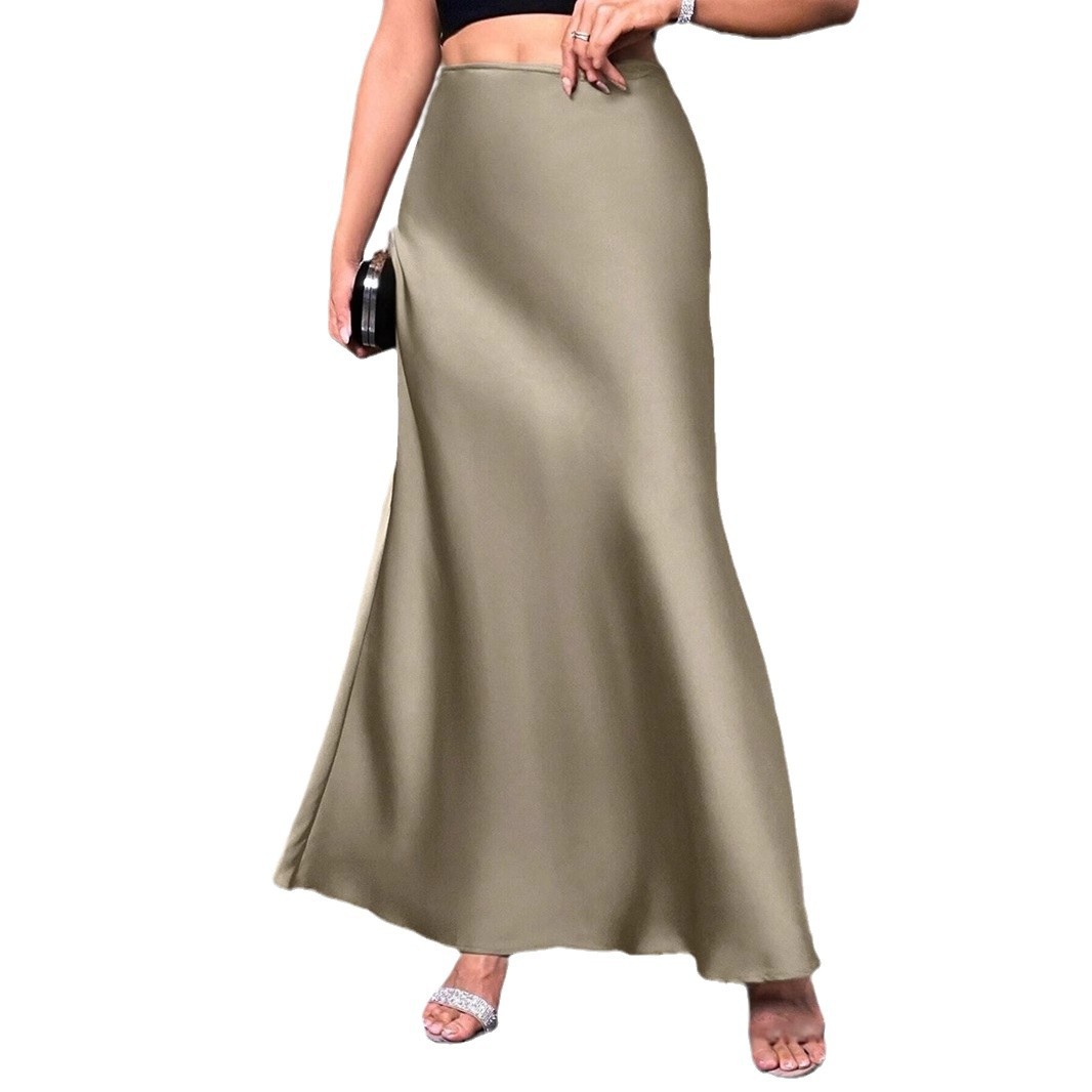 Jupe en satin pour femme, taille haute, élégante, longue, mode été, mi-longue, pour le bureau, style crayon, pour cocktail, fête, mariage