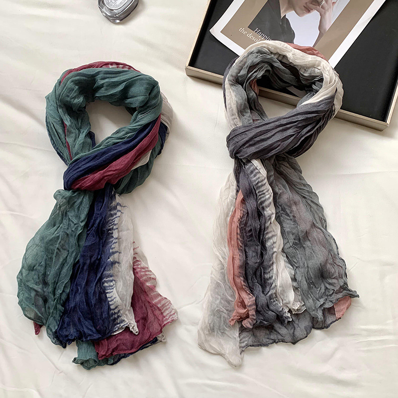 Écharpe froissée pour femmes, vintage, dégradé ombré, châle à porter au quotidien, respirant, doux, pour le printemps et l'automne, idéal pour les séances photo et les voyages.