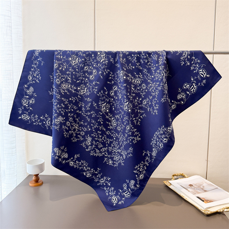 Nouveau Foulard Carré de Luxe en Soie Satinée Imprimée 90 cm pour Femme, Châle, Hijab, Foulard de Cou, Ruban pour Cheveux, Bandeau, Bandana Tendance