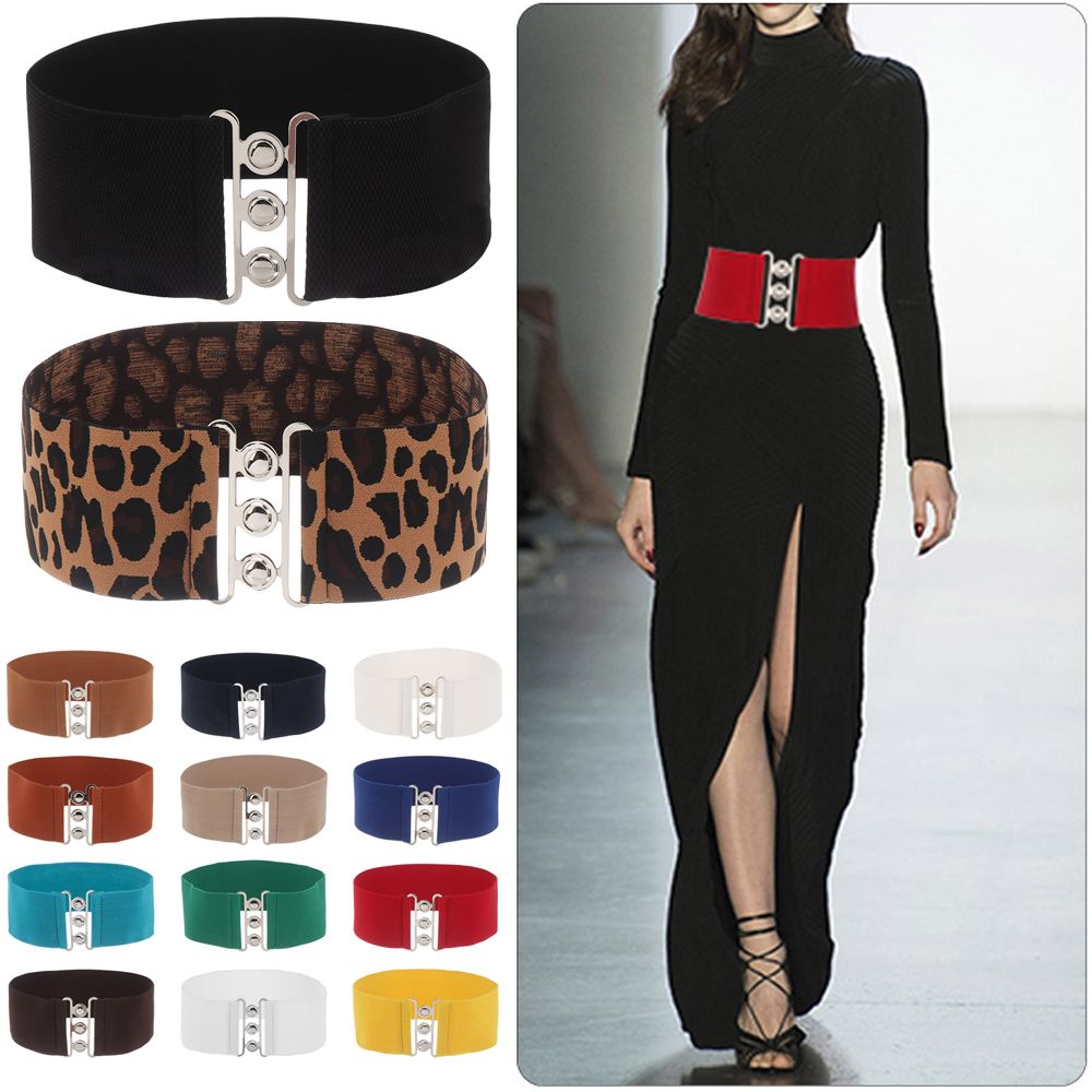 Femmes décontracté Stretch dames boucle en métal ceinture robe Cummerbands ceinture large ceinture élastique accessoire de mode