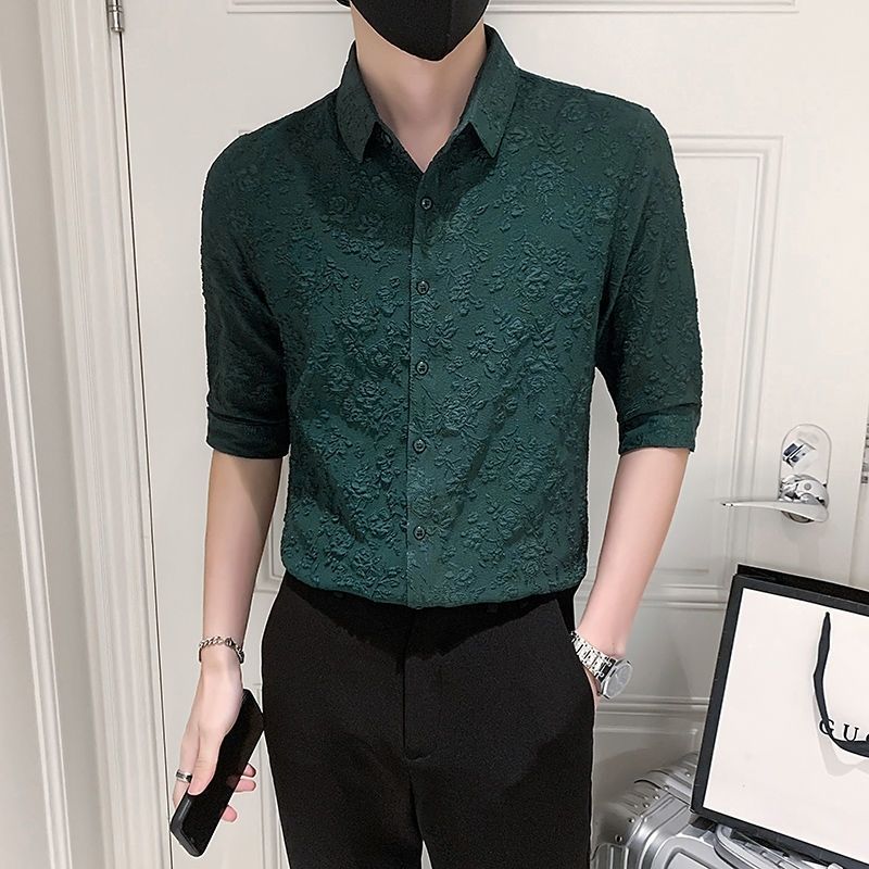Chemise d'été Ice InjShirt pour homme, manches mi-longues, manches à cinq points, belle chemise décontractée, Ins ChimBrand, polyvalent